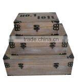 Antique Set of 3 Small Solid Wooden Storage Box