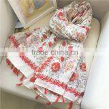 Hot Selling National Style Fashoin Flower Voile Scarf Big Shawl Long Style With Tassel thumbnail-1