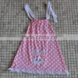 2016 new design baby girl cotton bunny dress wholesale with polka dots