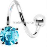 Shimmering Aqua Solitaire Spiral Twister Belly Ring thumbnail-4
