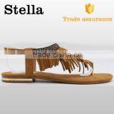 Fashion Summer Jacquard Strip Camel Tassels Women Flat Sandal Shoe thumbnail-3
