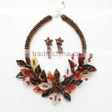 Bouquet of Agate and Crystal Flower Costume Stone Necklace Set with Earrings