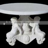 Natural Marble Top Dining Table With Angel Statues