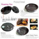 Black Round Enamel Roaster Pan Kitchen Cookware Set thumbnail-6