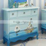 Mediterranean Style Chest of Drawers, Sailing Boat Handpainting Storage Cabinet, Solid Wood Living Room Cabinet (BF01-X1153) thumbnail-2