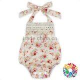 Wholesale Cotton Bubble Romper Summer Beach Floral Halter Ruffle Kids Boutique Bubble Rompers thumbnail-6
