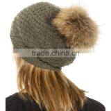 HAODUOYI Winter Knit Fur Ball Decorated Hat Warm Caps for Wholesale thumbnail-2