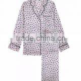 2017 MGOO Customized Pattern Printing Silk Pyjamas Long Sleeve Piping Pocket Satin Sleepwear Set For Women thumbnail-4