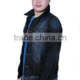 T1031 OEM Denim Top Coat pu Coated Sleeves Men Jacket thumbnail-3