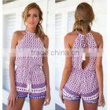 Clothing Factory Summer Women Chiffon Floral Print Plunge Beach Jumpsuit thumbnail-3