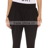 OEM Soft Lounge Ribbed Waist Tapered Leg Imperial Harem Pants Black thumbnail-2
