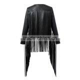 Women's Pure Leather Lined no Buttons Jacket With Tassels thumbnail-2