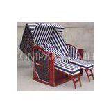 Hotel Pool Red Roofed Wicker Beach Chair & Strandkorb With White Blue Cushion