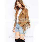 Asymmetric Zip Front With Fringing in Suede Biker Women Jacket thumbnail-2