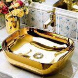 Wholesale Oem bathroom ceramic golden color rectangle no hole wash hand basin