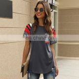 2020 Spring and Summer New Short-sleeved European and American Women's Striped Print Stitching Tops Hot Ladies T-shirts thumbnail-4