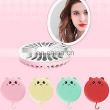 2019 Amazon Hot selling USB charging Cute  cat Small Pocket sensor touch led mirror for makeup with Fan