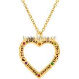 Family Name Necklace, New Design Stainless Steel Gold Plated Signature Personalised Open Heart 6 Names Pendant thumbnail-1
