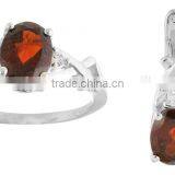 925 Sterling Silver Women Garnet Ring Earring Set thumbnail-1