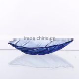 Blue color glass dish with leaf shape