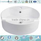 Round Bowl Porcelain Vessel Sink White Ceramic Basin With Free Drain thumbnail-2