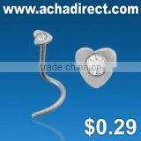 Steel Jewelry, Fashion Stainless Steel Nose Jewelry in Heart Design With Crystal, Price Starts From US $ 0.29 thumbnail-1