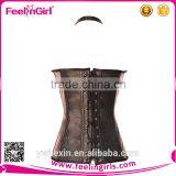 Women Cheap Straps Steampunk Brown Leather Corset thumbnail-2