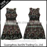New Promotion Latest Dress Designs Black Sleeveless Printed Slim Button Belt Decoration Lady Fashion Dress thumbnail-1