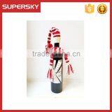 C1572 Wine Bottle Santa Hats Red White Stripe Knitted Wine Bottle Topper Christmas Gift Santa Midget Hat and Scarf thumbnail-3