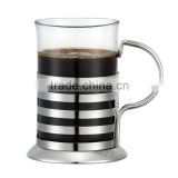 Glass cup with stainless steel handle