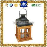 European Style Wooden Lantern With Metal Top Candle Holder thumbnail-1