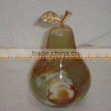 PAKISTAN SUPPLIER Natural Color KITCHEN AND DINING DECORATION ONYX PEAR WITH BRASS LEAF HANDICRAFTS thumbnail-4
