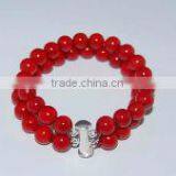 Wholesale 17CM 8mm Two Rows Red Round Coral Bracelet With Sterling Silver Clasp thumbnail-1