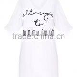 Custom Logo Design Women Nightie V Neck Rayon&Spandex Nightgown With Drop Sleeve Front Print T-Shirt Dress thumbnail-4