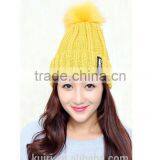 Logo Design Accept Woman Winter Warm Plush Thicken Winter Beanie Knit Hat With Fur Poms thumbnail-2
