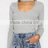 Runwaylover EY2350B Sexy Deep V-Neck Ladies Fashion Halter Tight T-Shirts thumbnail-2