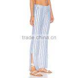 Cotton Blend Striped Drawstring Trousers Ladies Side Slit Lounge Pants thumbnail-2