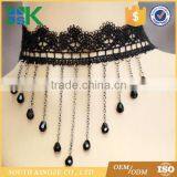 Modern Lace Black Crystal Water Drop Tassel Necklace Chain Small Court Dress Necklace Lace up Choker thumbnail-1