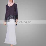 2017 New Fashion Silk Satin Material Women Long Sleeve Blouse Islamic O Neck Tunic With Black Lace Casual Muslim Top thumbnail-3