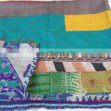 Vintage Patchwork Kantha Silk Sari Scarf Shawl Dupatta Neck Wrap Indian Handmade Stitch Kantha Scarf Silk Sari Stole Women Shawl thumbnail-1