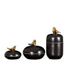 American Nordic Simple Gild Bird Hand Made Blue Black Ceramic Vase For Living Room thumbnail-5