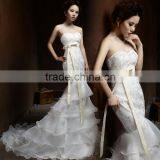 C71575A New Fashionable Special Design Sash See Through Beaded Lace Appliqued Mermaid Wedding Dress