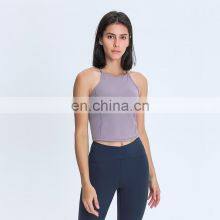 Women's High Neck Strappy Yoga Sports Bras With Removable Pads Fitness Crop Tank Tops For Ladies thumbnail-1