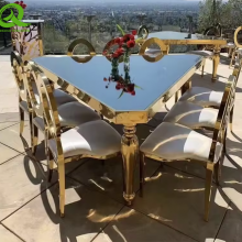 Hotel Banquet Gold Stainless Steel Triangle Wedding Dining Table for Event thumbnail-1