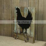 Animal Black Rooster Zodiac Antique Decorative Slat Wood Wall Plaque With Hooks thumbnail-3