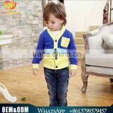 Wholesale 2016 new child suit Korean version spell color striped knit cardigan jacket long-sleeved T-shirt three-piece hole jean