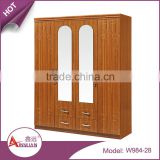 W984-28 foshan cheap modern large bedroom clothes 4 door mirrored wood wardrobe armoires with drawers