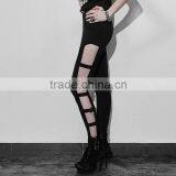PK-060 Black Sexy Women Adjustable Buckle Elastic Waistband Skinny Hollow Out Pants thumbnail-2