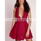Sexy Plunge Ladder Detail Skater Dress Red thumbnail-3