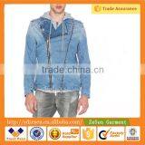 Cotton and Elastane Side Zip Denim Jackets With Hat for Men